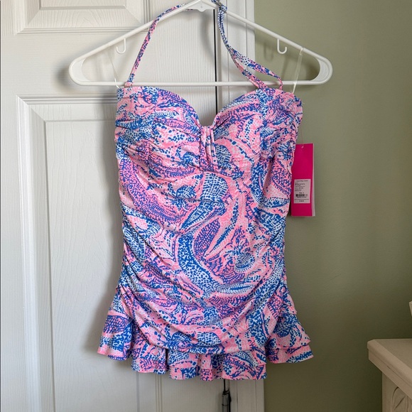 Lilly Pulitzer Carmen Ruffled Tankini Coastal Blue Maybe Gator Size 8 NWT - Picture 4 of 13